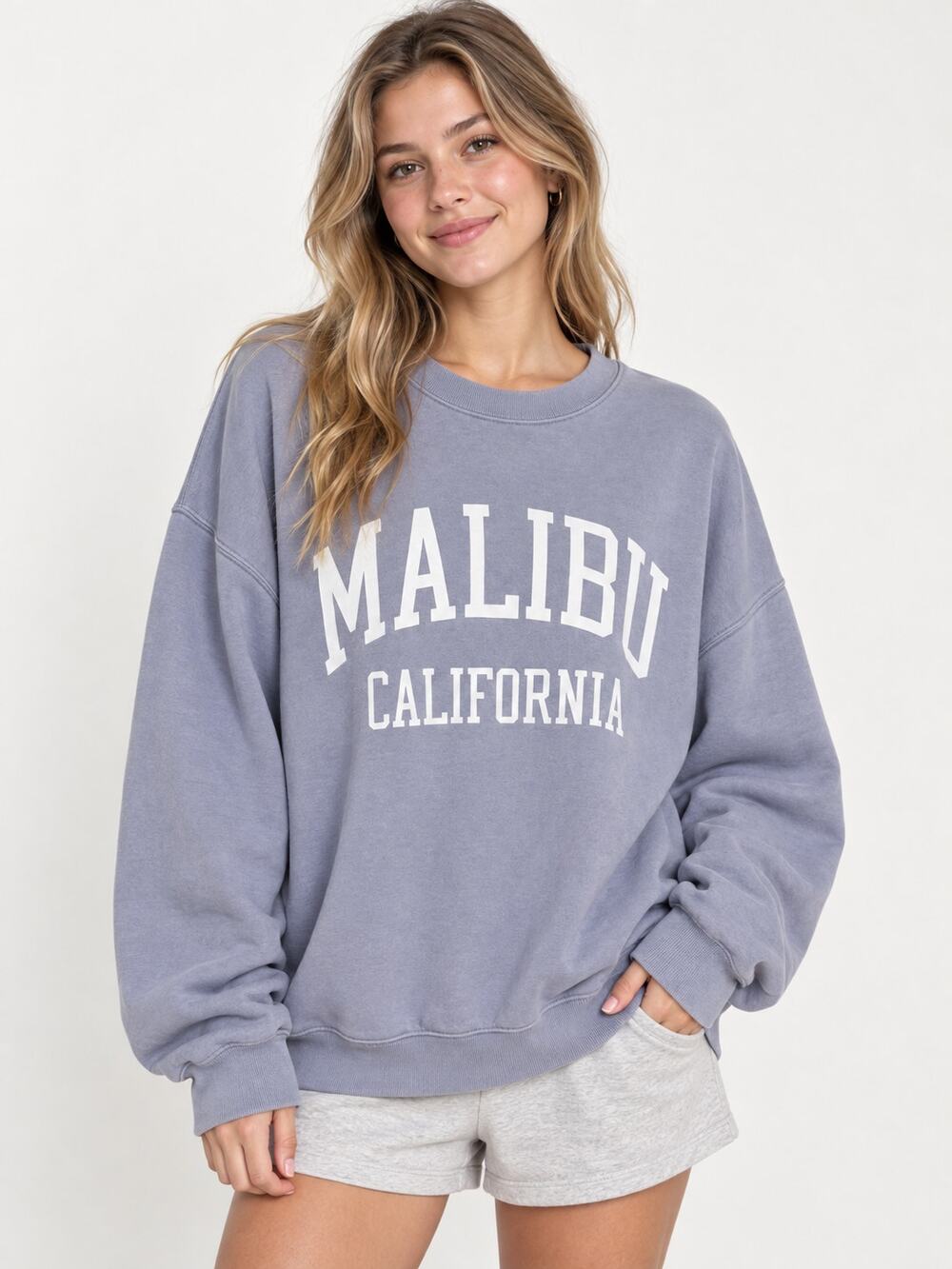 : John Galt Malibu California Oversized Crewneck Sweatshirt Blue Gray